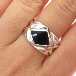 CHAPAL ZENRAY 925 Sterling Silver Vintage Black Onyx Modernist Ring Size 9.25